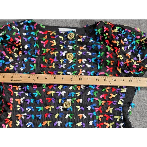 Gay Boyer Vintage Retro‎ 80s 90s Bow Puff Sleeve Blouse Black Pleated Skirt Sz 6 - Picture 15 of 15